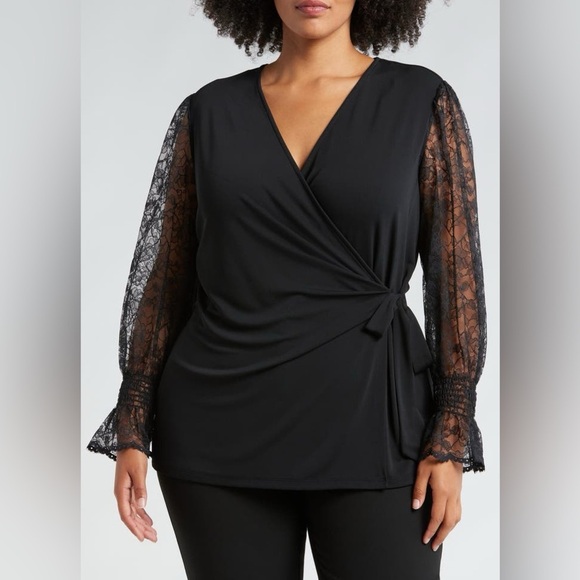 Mixed Media Wrap Top Anne Klein Plus - Picture 1 of 6